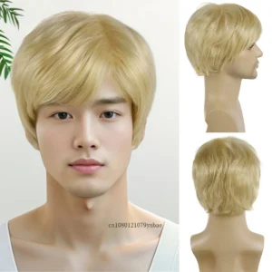 Short Blonde Synthetic Straight Wig For Men With Bangs Cosplay Style