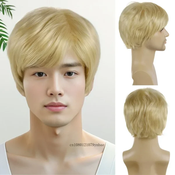 Short Blonde Synthetic Straight Wig For Men With Bangs Cosplay Style