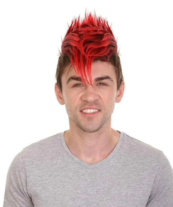 Wigs for Men: Red & Black Halloween Mohawk Short Cosplay Wig