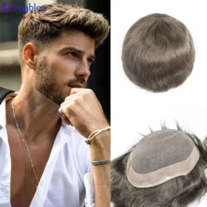 Brown Mono PU Human Hair Toupee For Men Replacement System