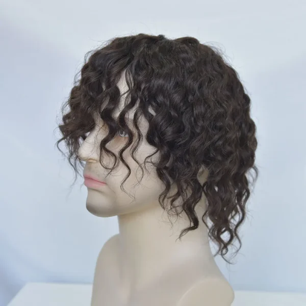 Wigs for Men: Curly Short Brown Full Lace, Mono Lace Top - Image 3