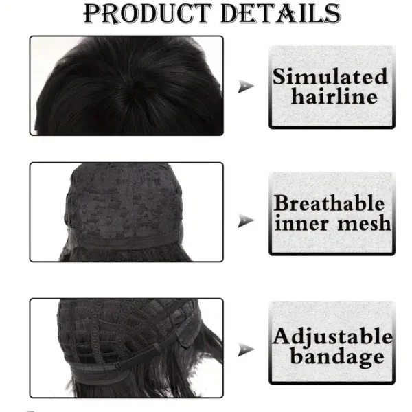 Wigs for Men: 12-Inch Black Wavy Anime Cosplay Wig with Bangs - Image 4