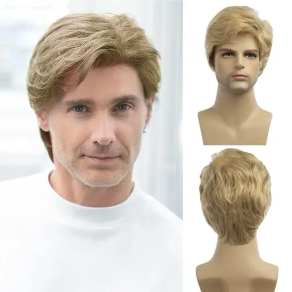 Mid-point fluffy short synthetic wigs for men, easy cosplay wear