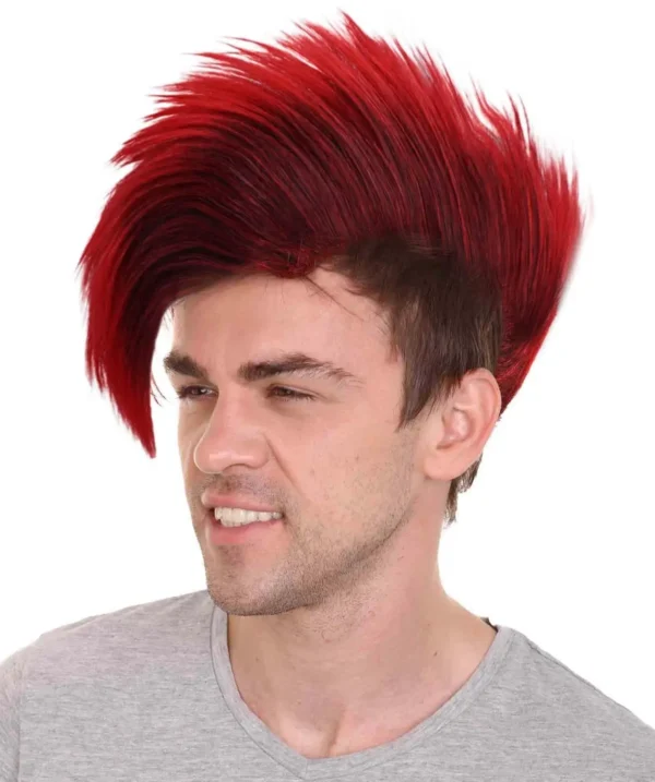 Wigs for Men: Red & Black Halloween Mohawk Short Cosplay Wig - Image 2