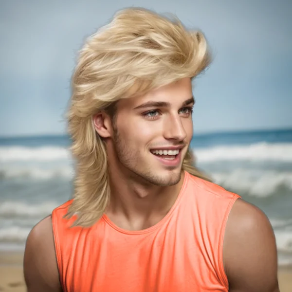 70s 80s Mullet Wigs for Men, Long Blonde Curly Synthetic