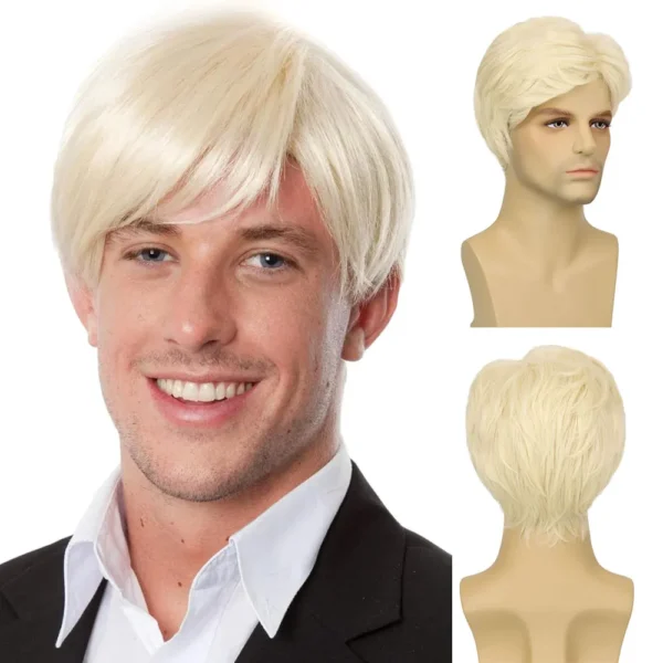 Wigs for Men: Synthetic Short Blonde Layered Wig for Cosplay & Halloween