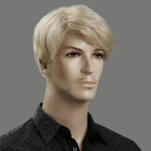 Blonde short wigs for men, synthetic hair with side part bangs, natural fluffy style - Image 4