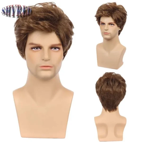 Wigs for Men: Short Straight Ombre Brown Synthetic Cosplay Daily Wear