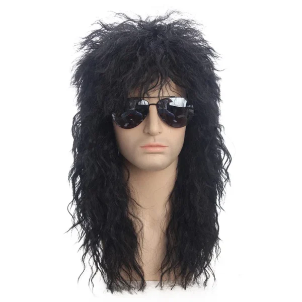 Wigs for Men: Long Synthetic Hair Extension, Black, Punk Style