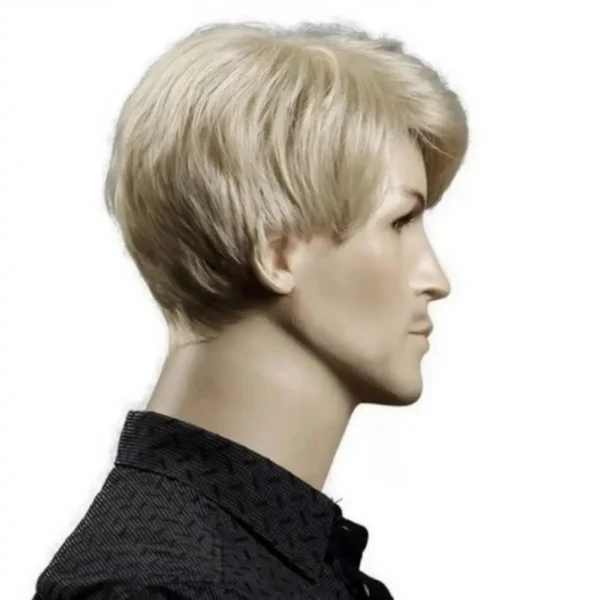 Wigs for Men: Short Blonde Synthetic Hair with Fluffy Side Part - Image 2