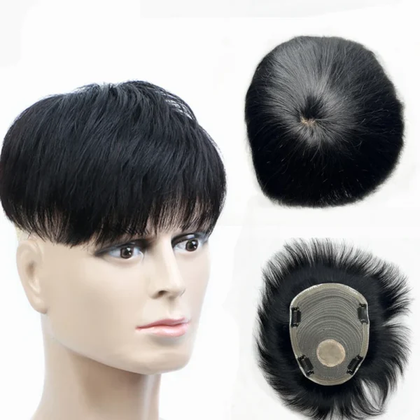 Wigs for Men: Thick Human Hair Toupee, PU Hair Replacement System