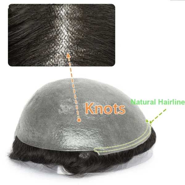 0.06-0.08mm Double Knots Thin Skin PU Wigs for Men Replacement - Image 3