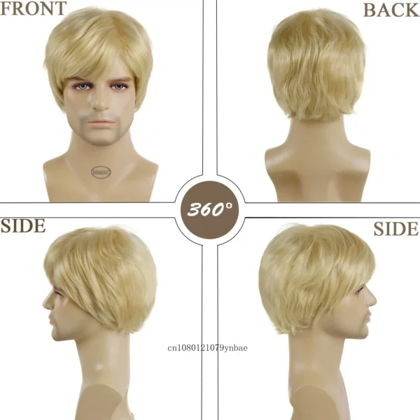 Short Blonde Synthetic Straight Wig For Men With Bangs Cosplay Style - Image 3