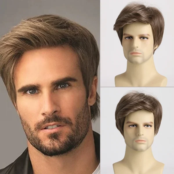 10-inch short curly wigs for men, heat-resistant, with bangs