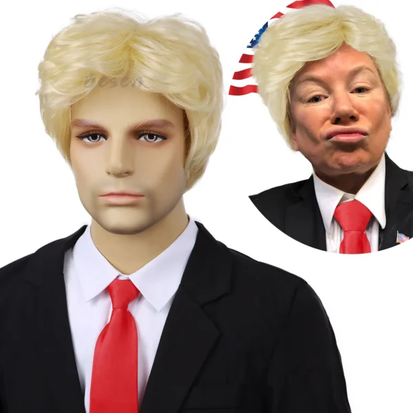 Wigs for Men: Synthetic Blonde Trump Costume, Layered Heat Resistant Cosplay