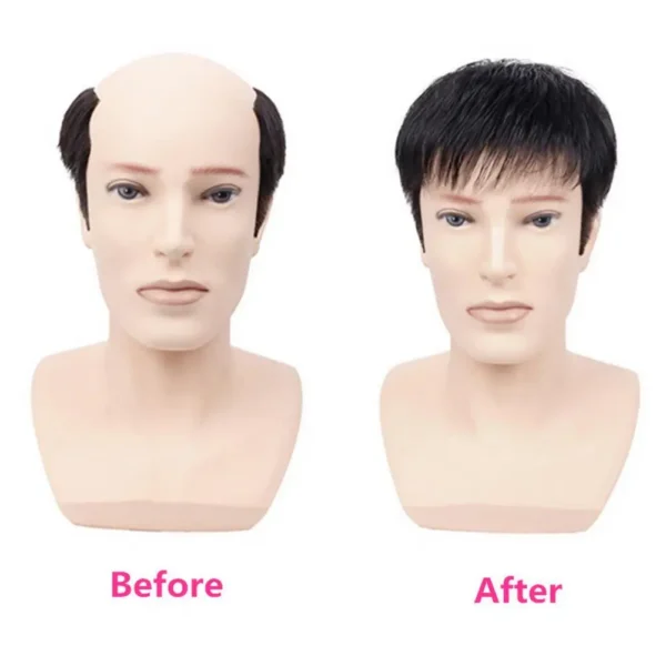 Realistic Synthetic Wigs for Men with Bangs and Gray Coverage - Image 5