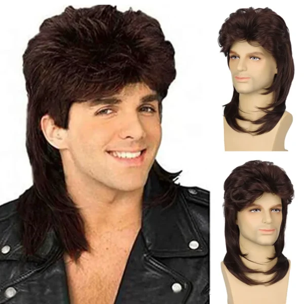 Mullet wigs for men, 70s 80s disco, curly punk party cosplay wigs