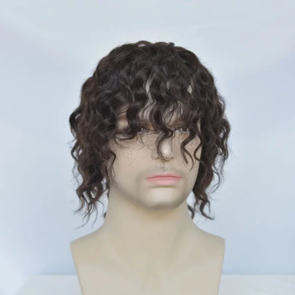 Wigs for Men: Curly Short Brown Full Lace, Mono Lace Top - Image 2