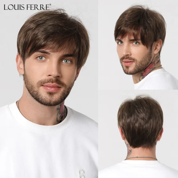 Wigs for Men: Dark Brown Short Straight Synthetic Hair, Daily Use