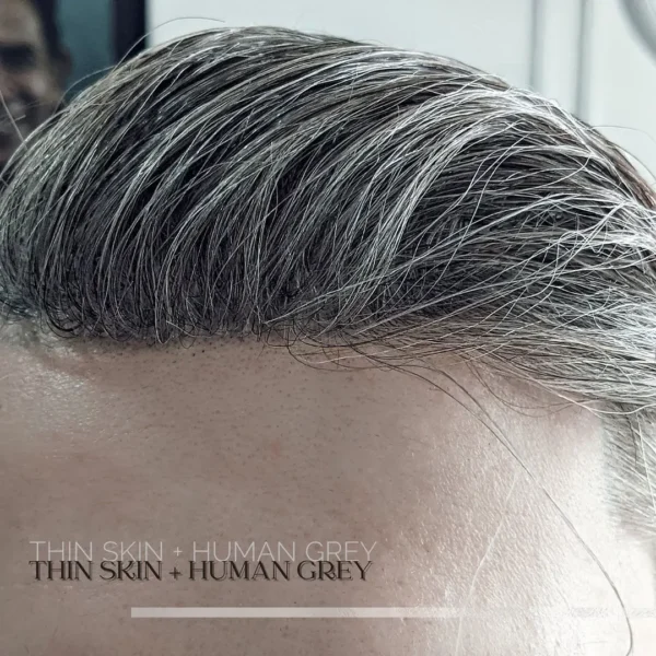 Wigs for Men: Grey 1B60 Straight Hair V-Style PU Toupee - Image 5