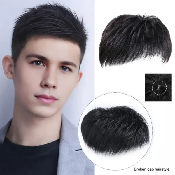 Realistic Synthetic Wigs for Men with Bangs and Gray Coverage - Image 3