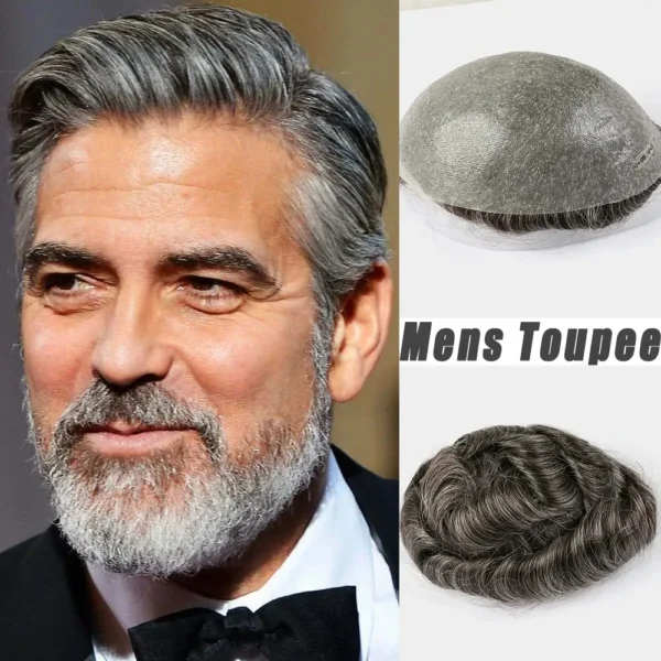 Wigs for Men: V Loop Human Hair Toupee, Thin Skin PU Wig