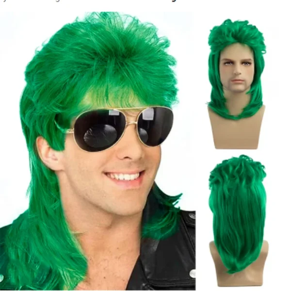 Wigs for Men: Retro 70s/80s Curly Mullet Synthetic Cosplay Wig