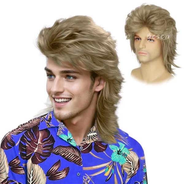 Wigs for Men: Synthetic Blonde Mullet for 80s Costume, Cosplay