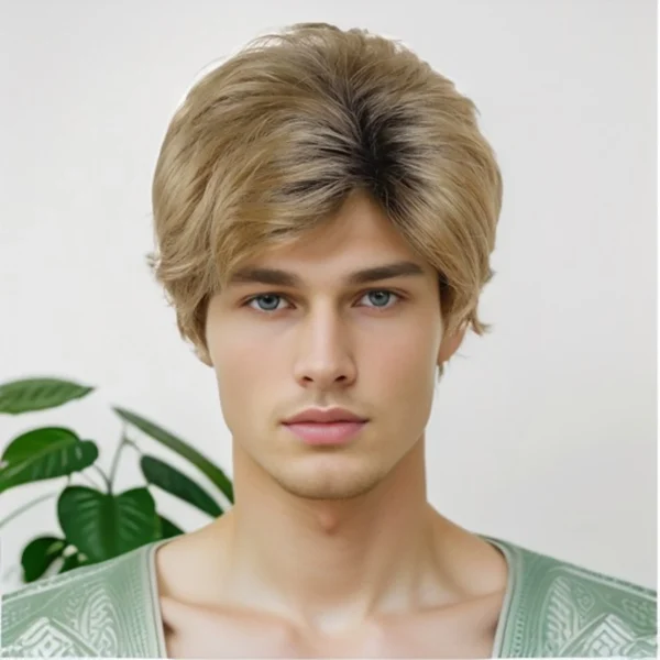 Fashionable Wigs for Men: Short Ombre Synthetic Wig with Bangs - Image 2