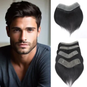 0.06mm Thin Skin V Shape PU Hairline Natural Human Hair Toupee Wig