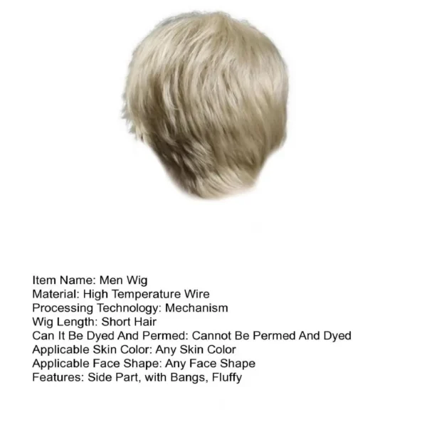 Wigs for Men: Short Blonde Synthetic Hair with Fluffy Side Part - Image 5