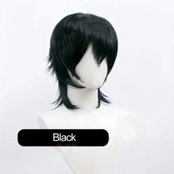 Wigs for Men: 12-Inch Black Wavy Anime Cosplay Wig with Bangs - Image 3