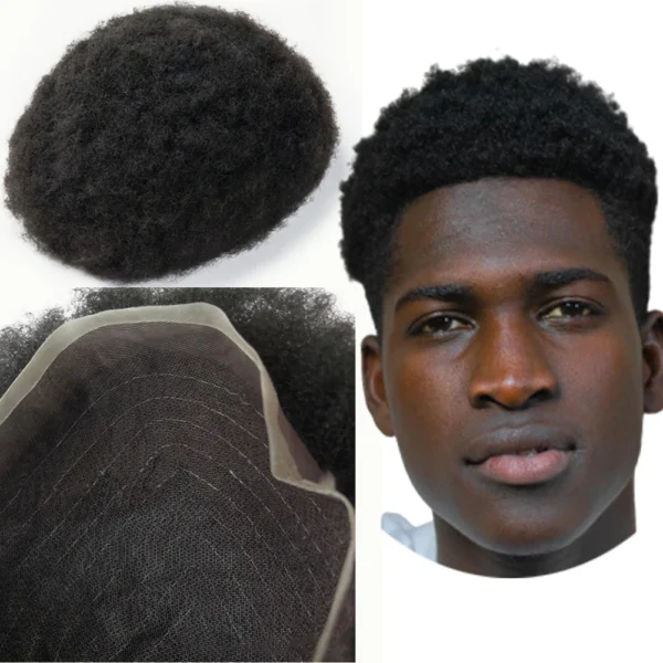 4mm Afro Curl Wigs for Men, Full Lace Hair Replacement Units