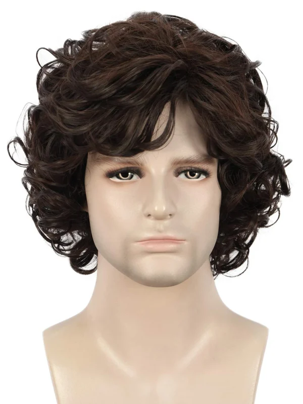 10-Inch Brown Short Curly Synthetic Wigs for Men, Daily & Halloween Use