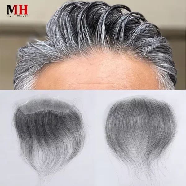 Wigs for Men: Grey 1B60 Straight Hair V-Style PU Toupee