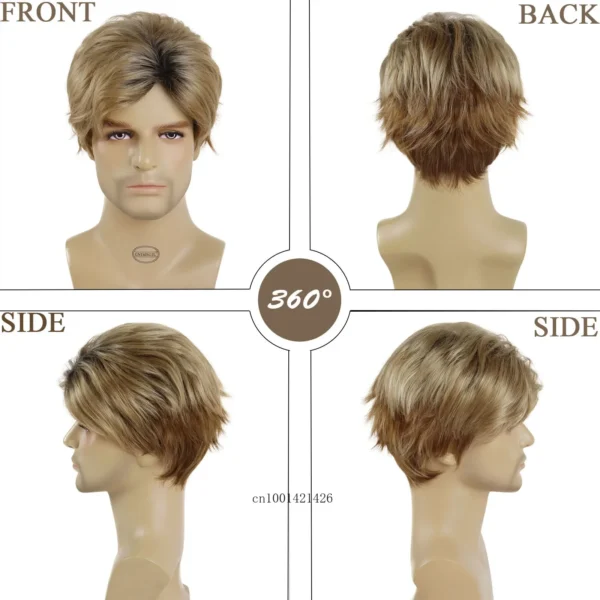 Fashionable Wigs for Men: Short Ombre Synthetic Wig with Bangs - Image 6