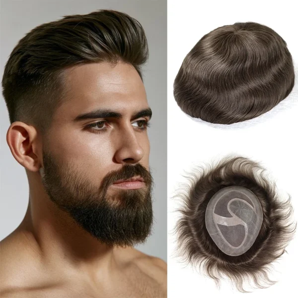 8X10 Men's Toupee Straight Human Hair Wig PU Mono Base Durable