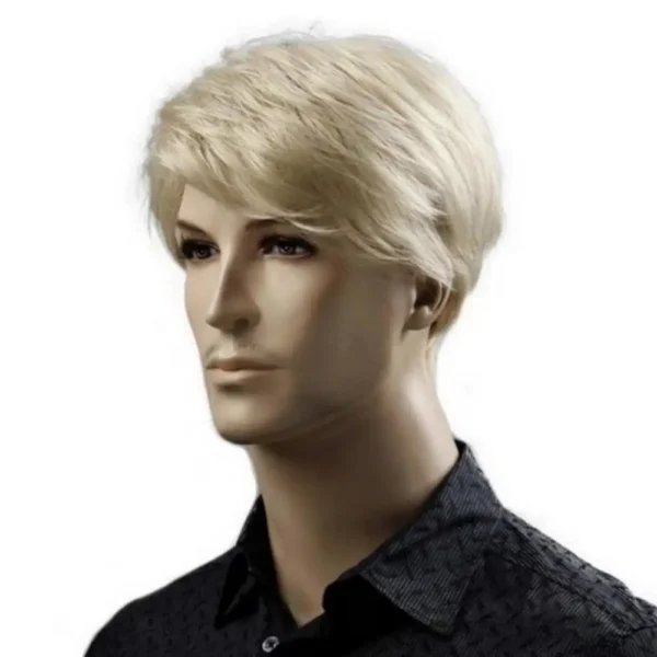 Wigs for Men: Short Blonde Synthetic Hair with Fluffy Side Part - Image 3