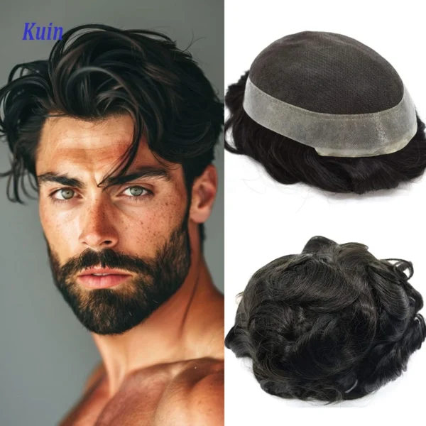 Breathable French Lace PU Base Wigs for Men, Natural Hairline