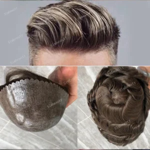 Durable Brown Human Hair Toupee Invisible Full PU Base Natural Hairline