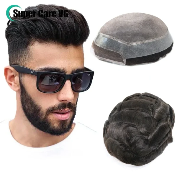 Wigs for Men: 30mm Wave Mono Top PU, Lace Front, Natural Hairline