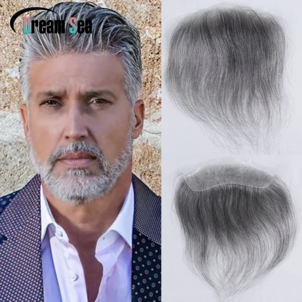 1B60 Grey Wigs for Men Ultra-Thin Skin Full PU Toupee