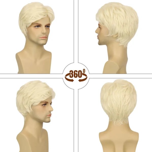 Wigs for Men: Synthetic Short Blonde Layered Wig for Cosplay & Halloween - Image 3